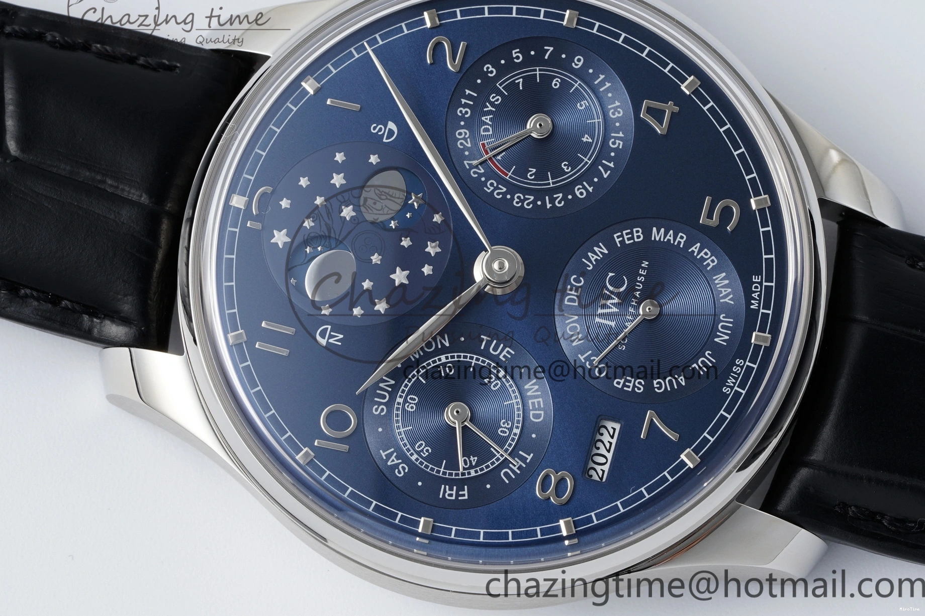 MIROTIME 0323 Bold Portugieser Perpetual Calendar SS 5033 APSF 1:1 Best Edition Blue Dial on Black Leather Strap A52610 Clone 7041